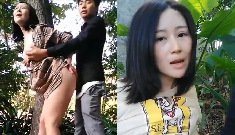 性感少妇和小鲜肉男性朋友趁着好天气到公园打野炮